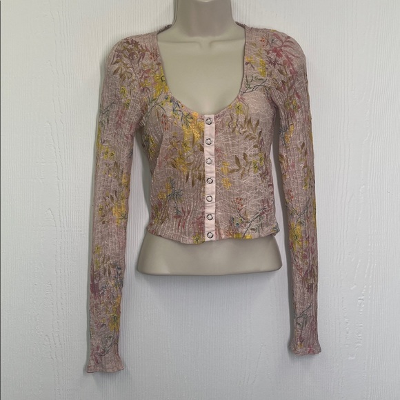 Free People - We The Free Angelina Sheer Floral Print Button Down Crop Blouse XS - Picture 2 of 11